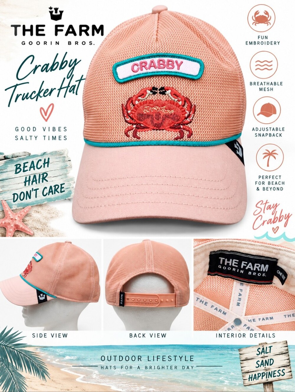 Goorin Bros. The Farm Crabby Crab Pink Trucker Hat Snapback One Size